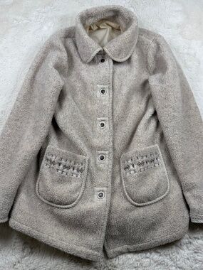 Tudor Court Vintage Reversible Fair Isle Sherpa Teddy Coat Women's Size Medium